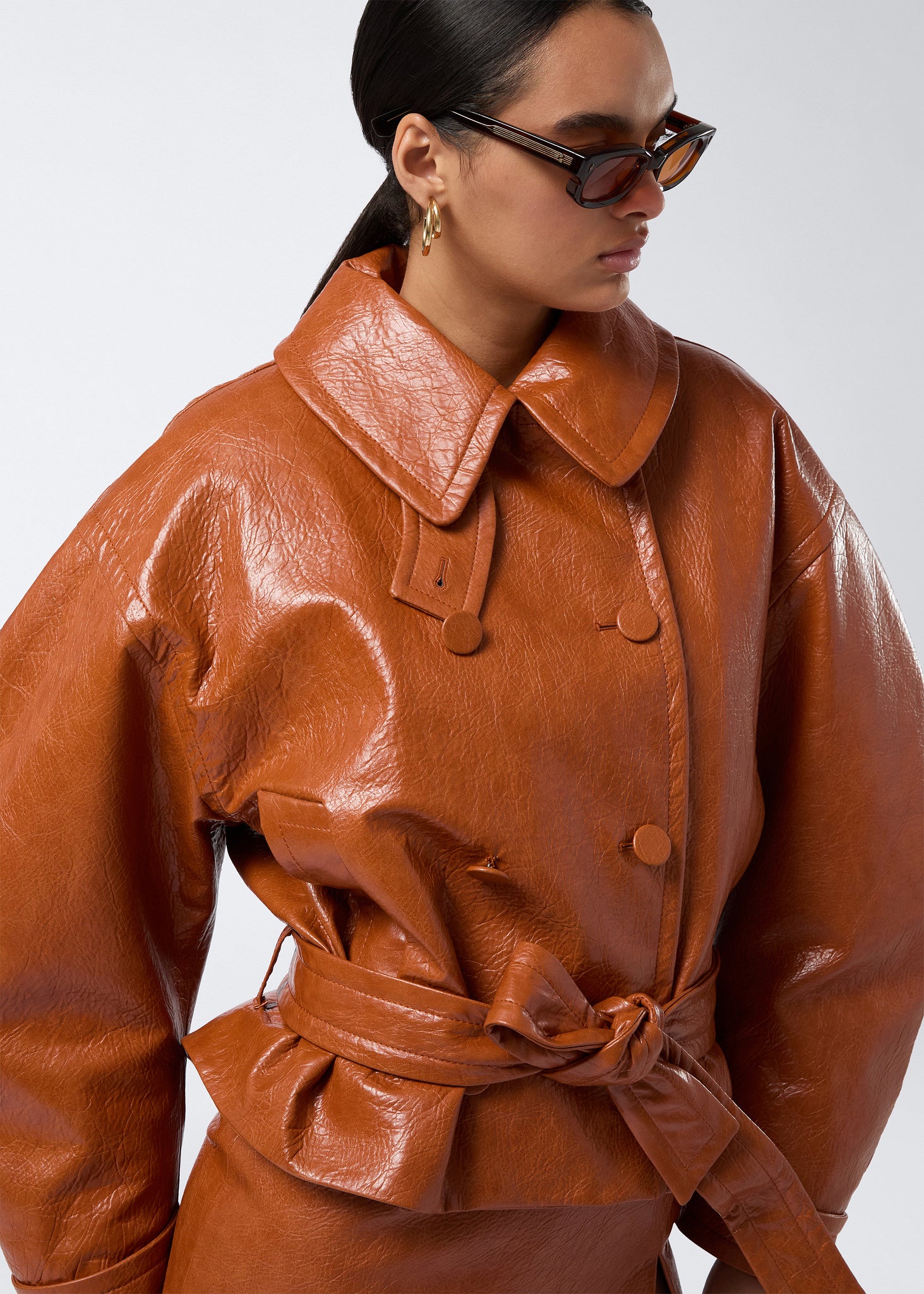 Women'S Faux Leather Coat Cuoio - The Andamane