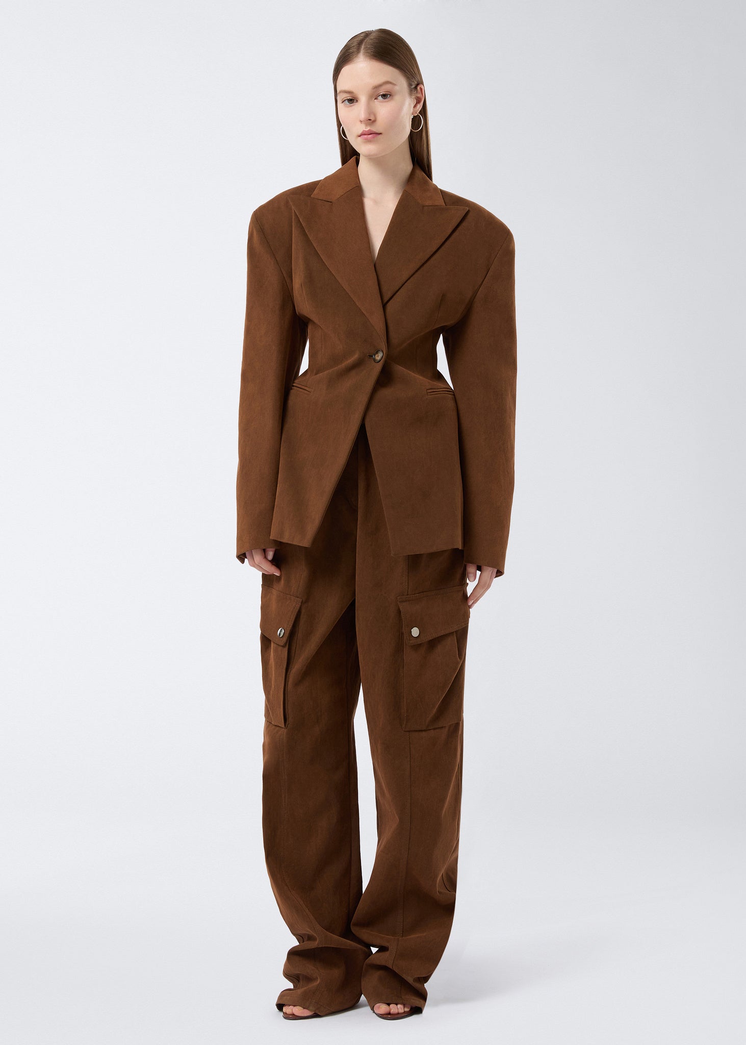 【O project】BLAZER - Weather Cloth Tailored Hourglass Blazer Cigar - The Andamane