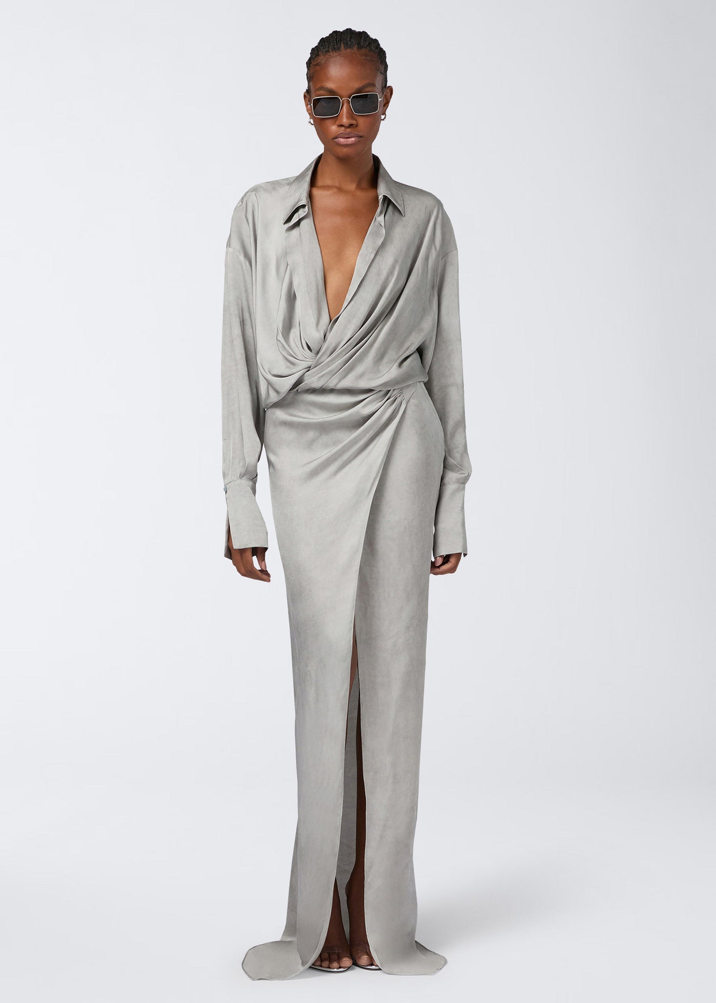 The Andamane - Satin shirt dress oyster The Andamane - Satin shirt dress oyster