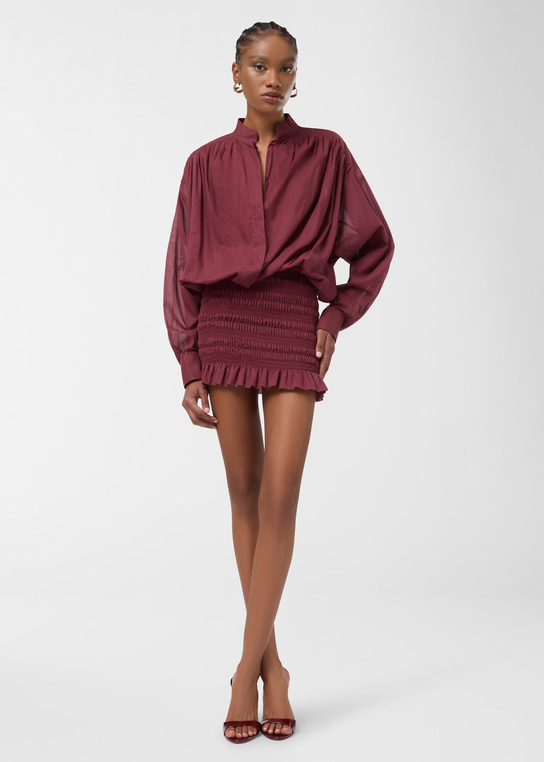 トップス rosymonster gorgeous mini frill tunic Smocked shirt mini dress rouge noir | The Andamane