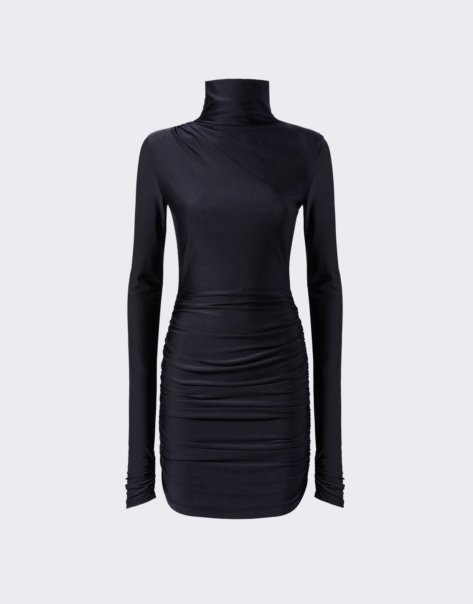 Oleandra Turtleneck Draped Mini Dress Black - The Andamane
