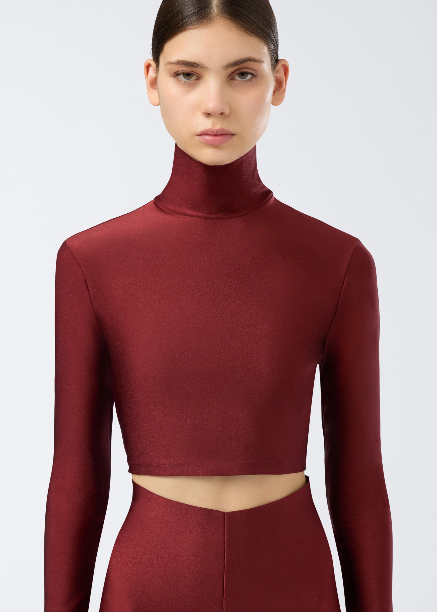 Orchid Turtleneck Crop Top Bordeaux - The Andamane Orchid Turtleneck Crop Top Bordeaux - The Andamane
