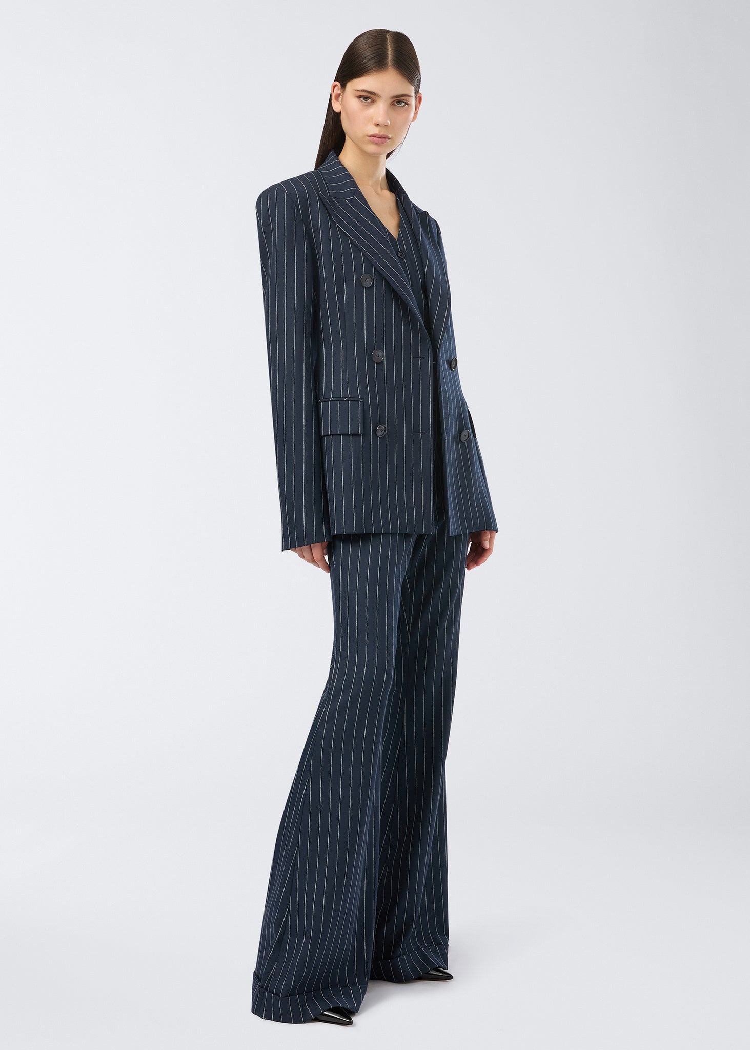 Shannon Fitted Double Breasted Blazer Blue/White - The Andamane