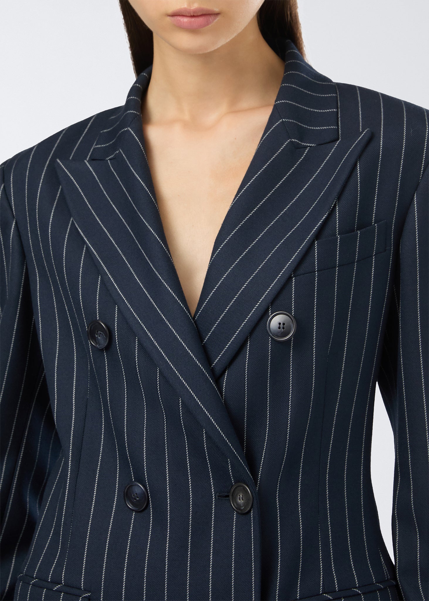 Shannon Fitted Double Breasted Blazer Blue/White - The Andamane