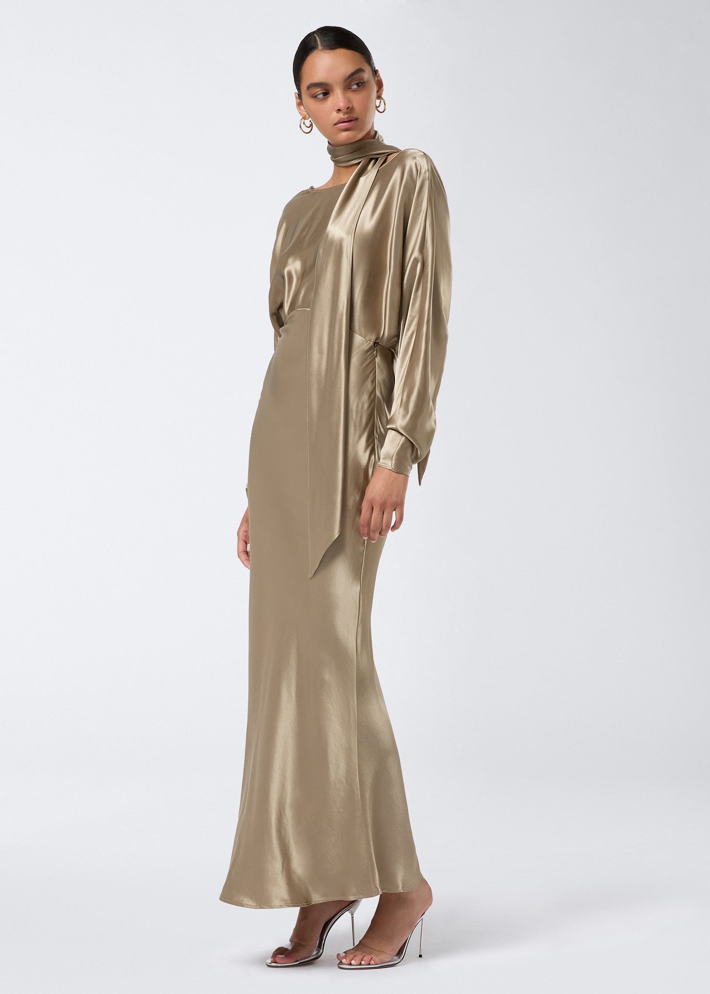 Open back satin midi dress sand - The Andamane