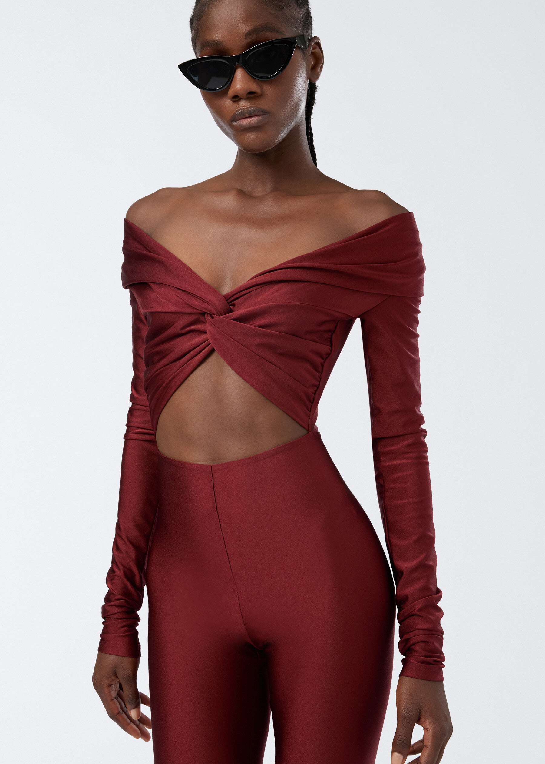 Off the Shoulder Jumpsuit Bordeaux - The Andamane