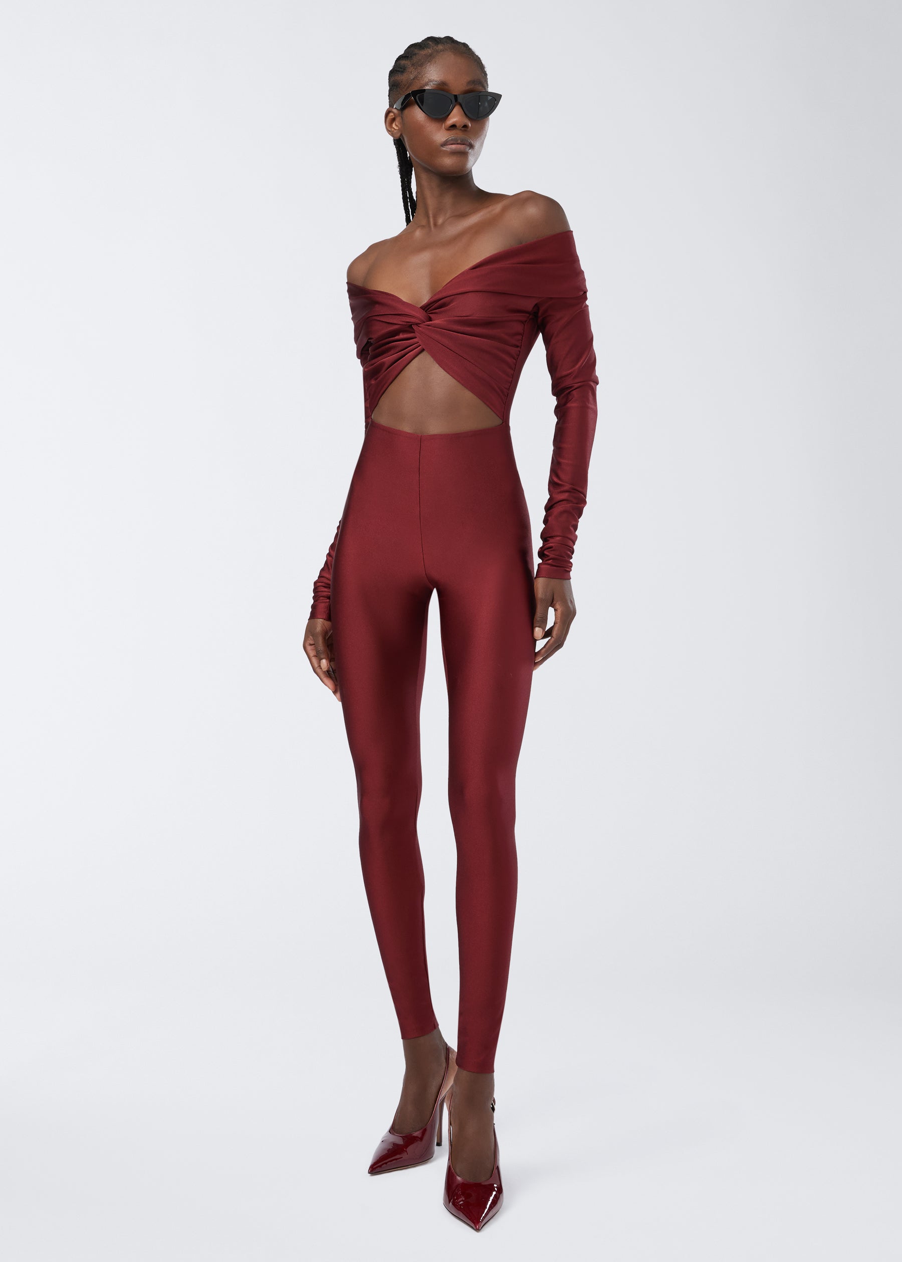 Off the Shoulder Jumpsuit Bordeaux - The Andamane