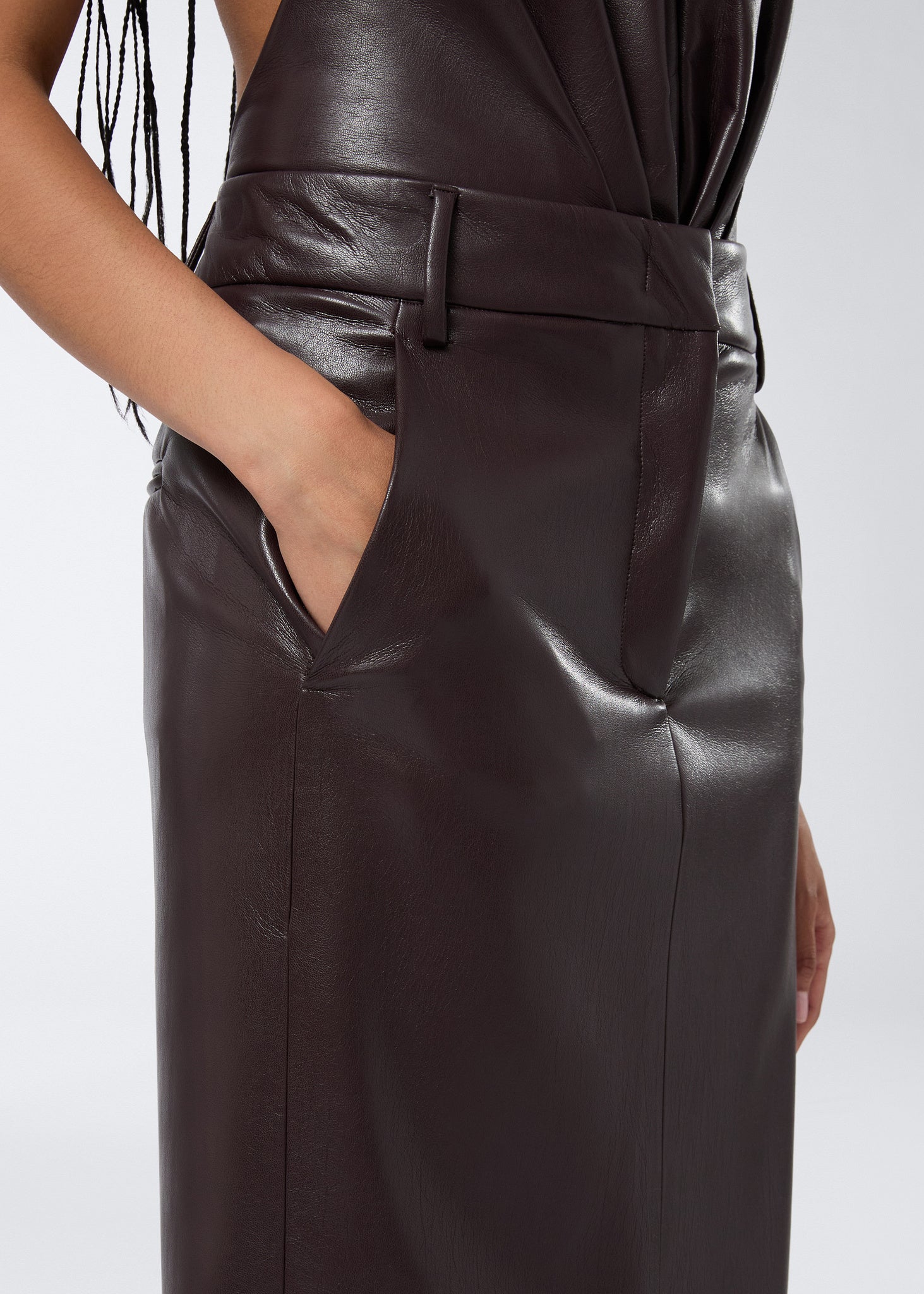 Faux Leather Pencil Skirt Cabernet - The Andamane