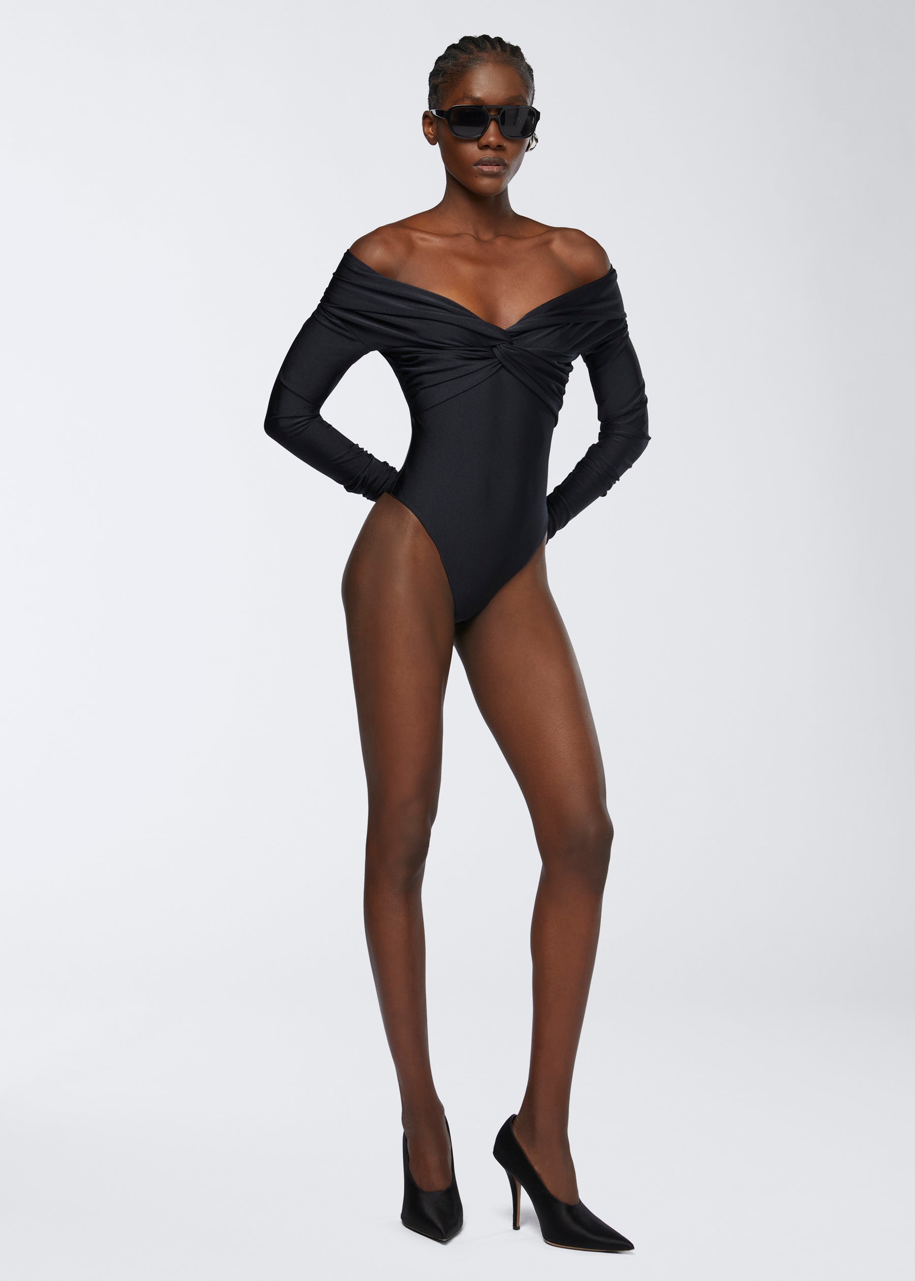 Off the Shoulder Bodysuit Black - The Andamane