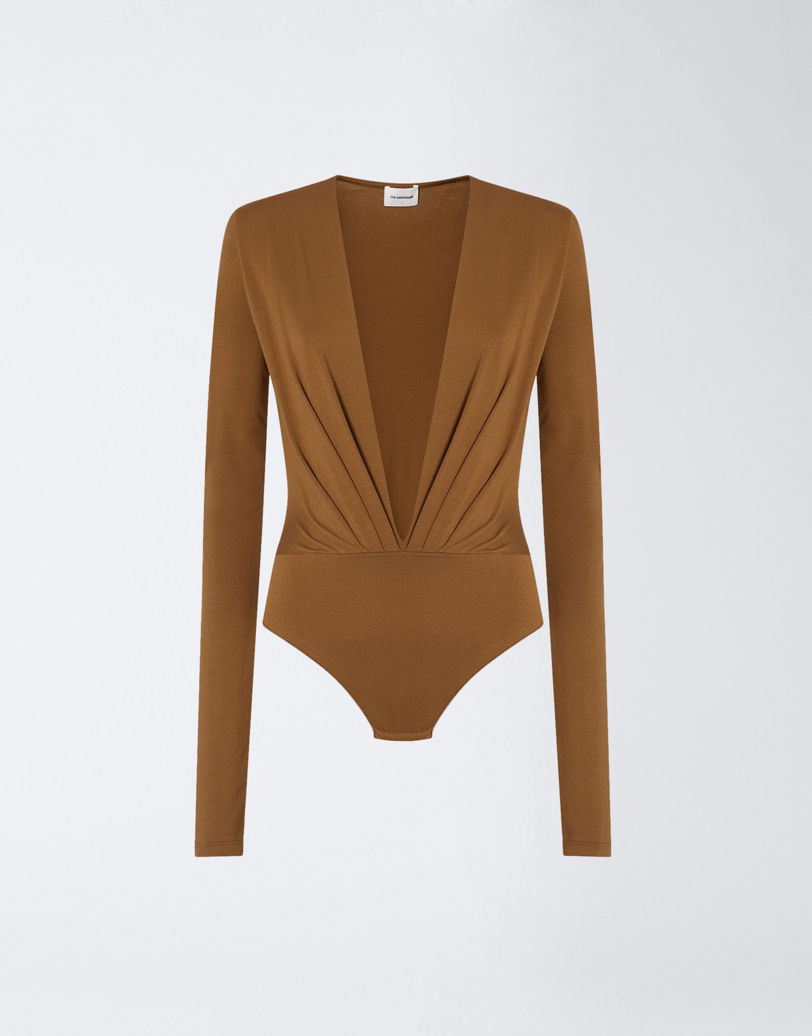 Plunge Long Sleeve Bodysuit Cigar - The Andamane
