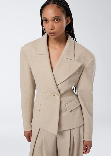 Double Breasted Fitted Blazer Sand - The Andamane