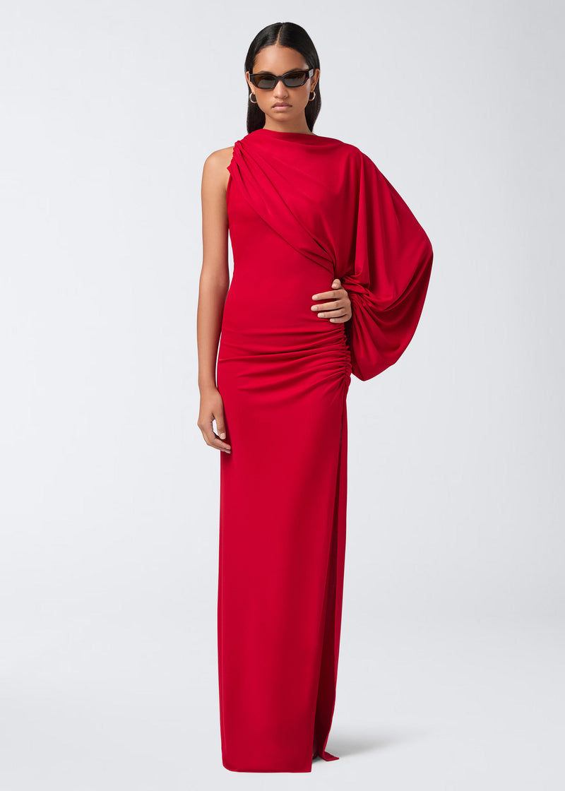 anja one shoulder draped maxi dress ANJA ONE SHOULDER DRAPED MAXI DRESS in CORAL