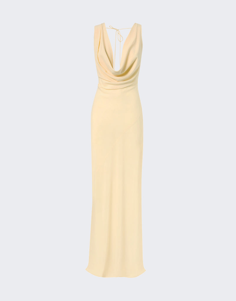 The Andamane Minerva Strappy Openback Maxi Dress in Lemon
