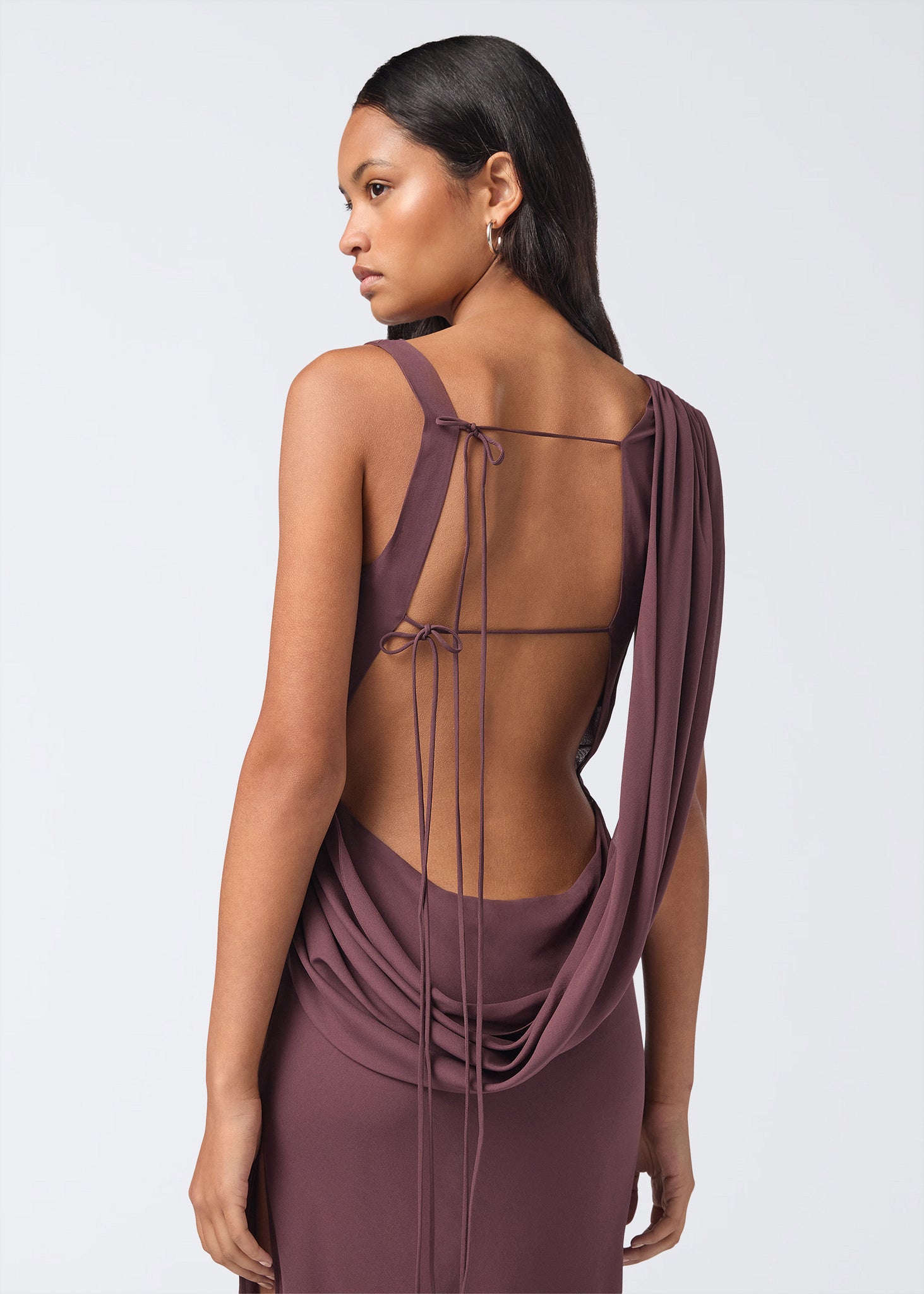 The Andamane - Cowl neck open back maxi dress aubergine