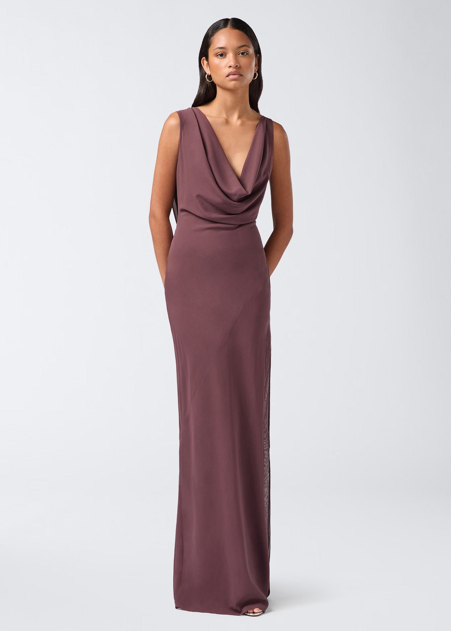 The Andamane - Cowl neck open back maxi dress aubergine