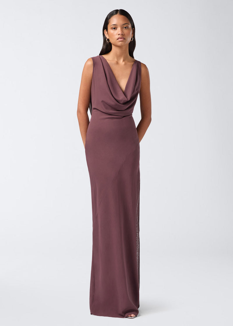 deep cowl maxi dress Chiffon Plunging Cowl Neck Maxi Dress - Black