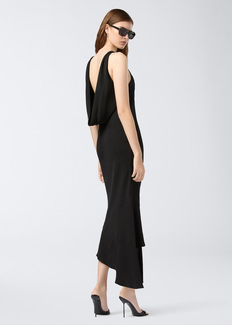 The Andamane - Asymmetric open back midi dress black The Andamane - Asymmetric open back midi dress black
