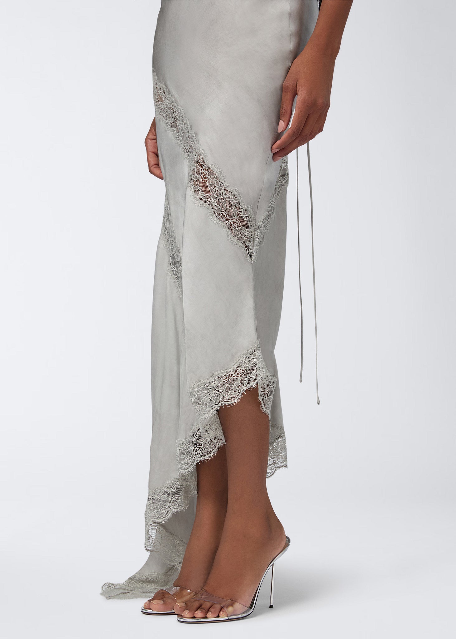 The Andamane - Satin lace trim slip dress oyster