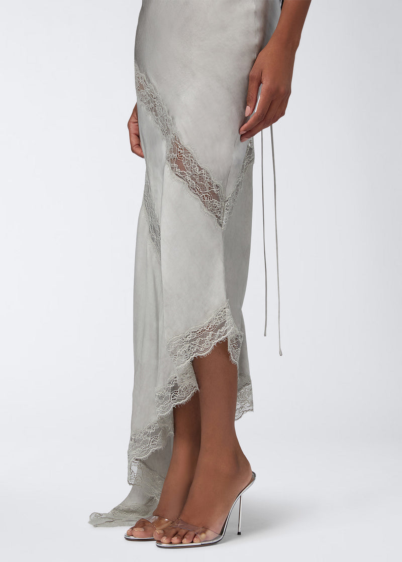 The Andamane - Satin lace trim slip dress oyster The Andamane - Satin lace trim slip dress oyster