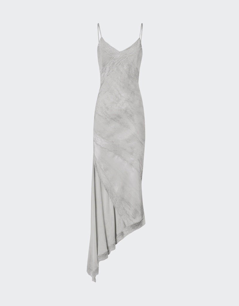 The Andamane - Satin lace trim slip dress oyster The Andamane - Satin lace trim slip dress oyster
