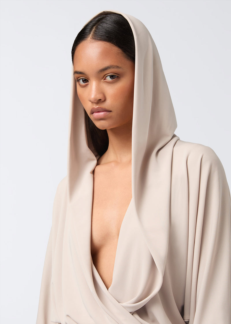 The Andamane - Long Sleeve Ruched Mini Dress greige The Andamane - Long Sleeve Ruched Mini Dress greige