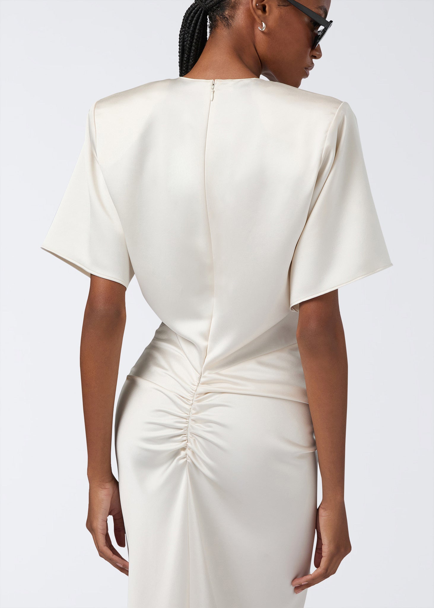 The Andamane - short sleeve satin maxi dress milk