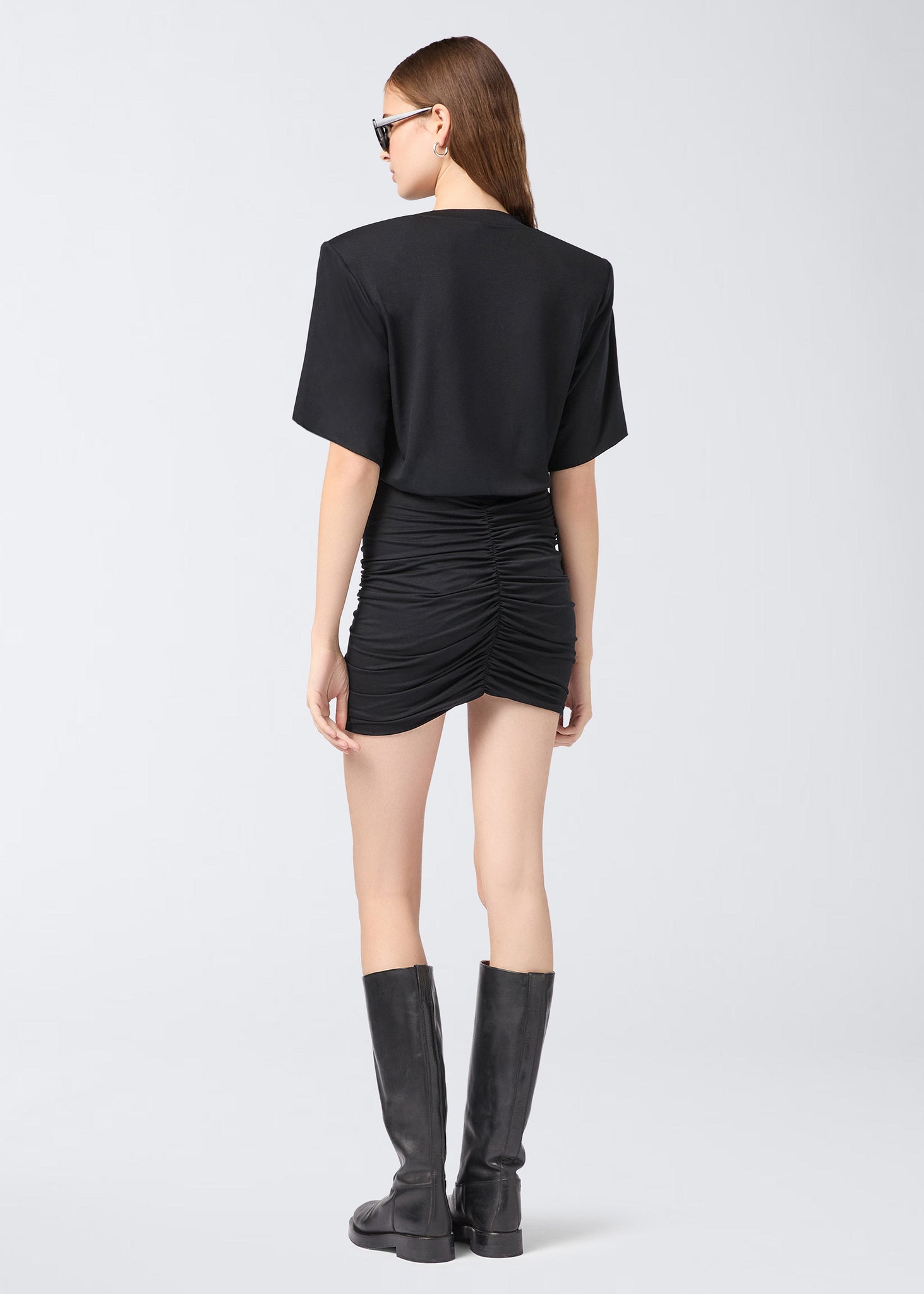 The Andamane - Short sleeve ruched mini dress black