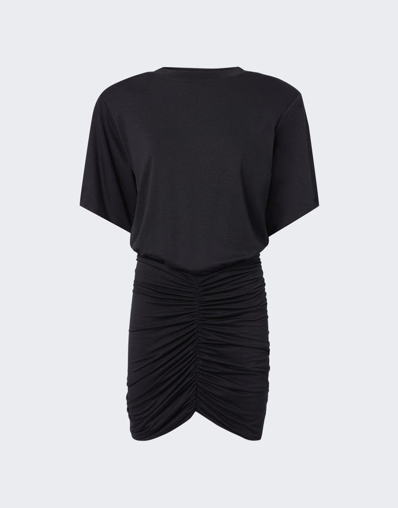 The Andamane - Short sleeve ruched mini dress black The Andamane - Short sleeve ruched mini dress black