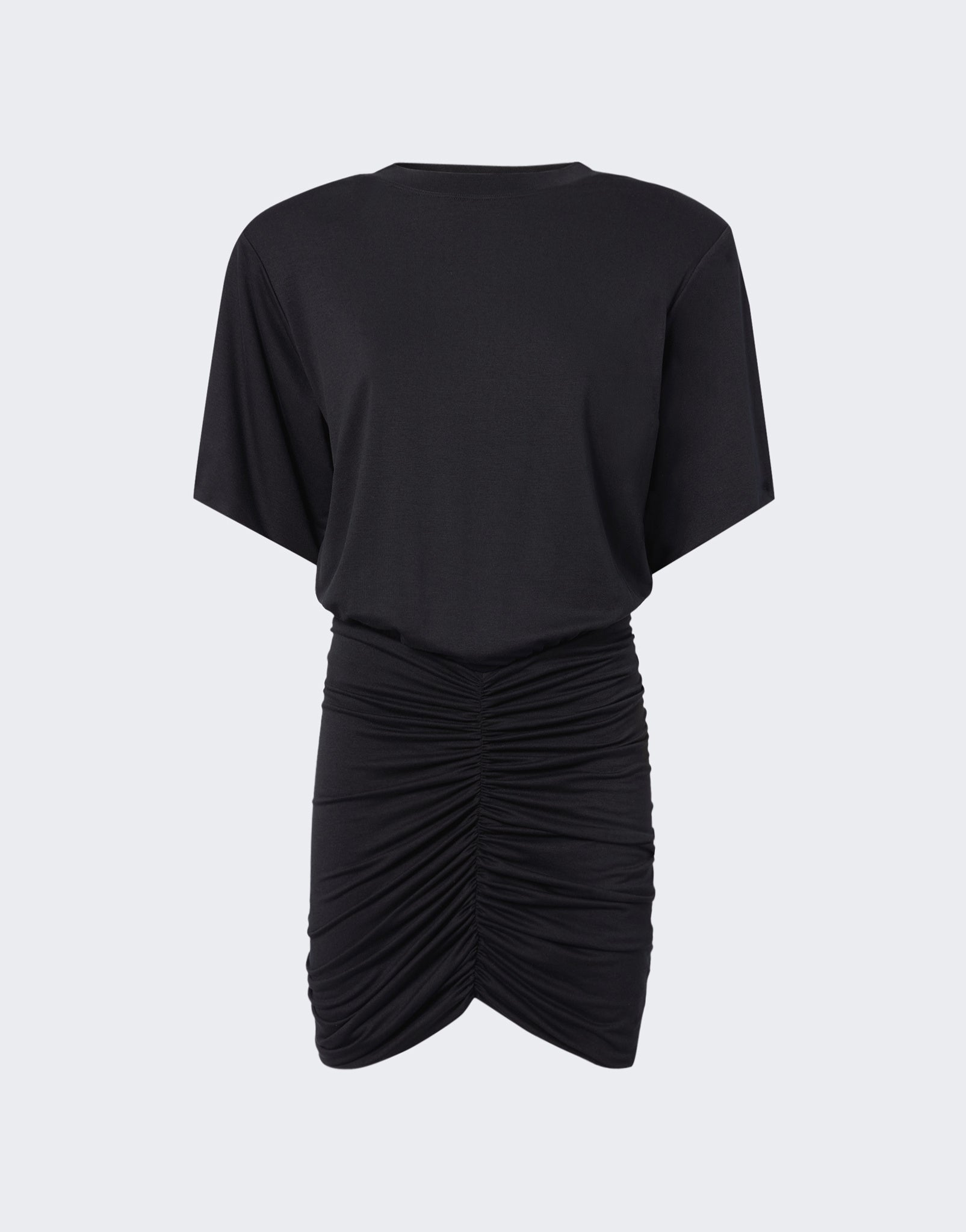 ruched mini dress short sleeve boohoo Women's Super Soft Ruched Waist Short Sleeve Mini Dress in Black | Size: 4