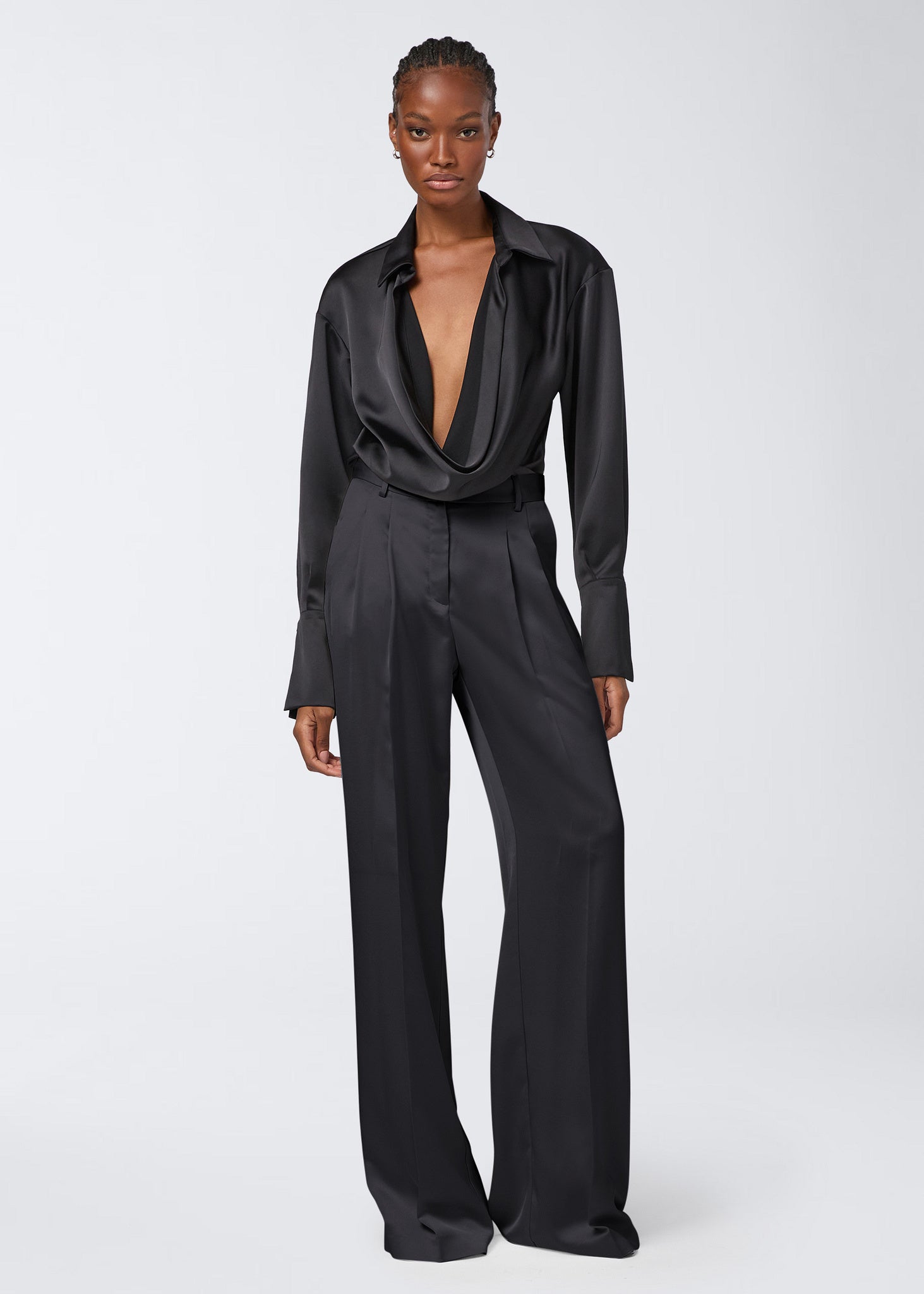The Andamane - High waisted satin pants black