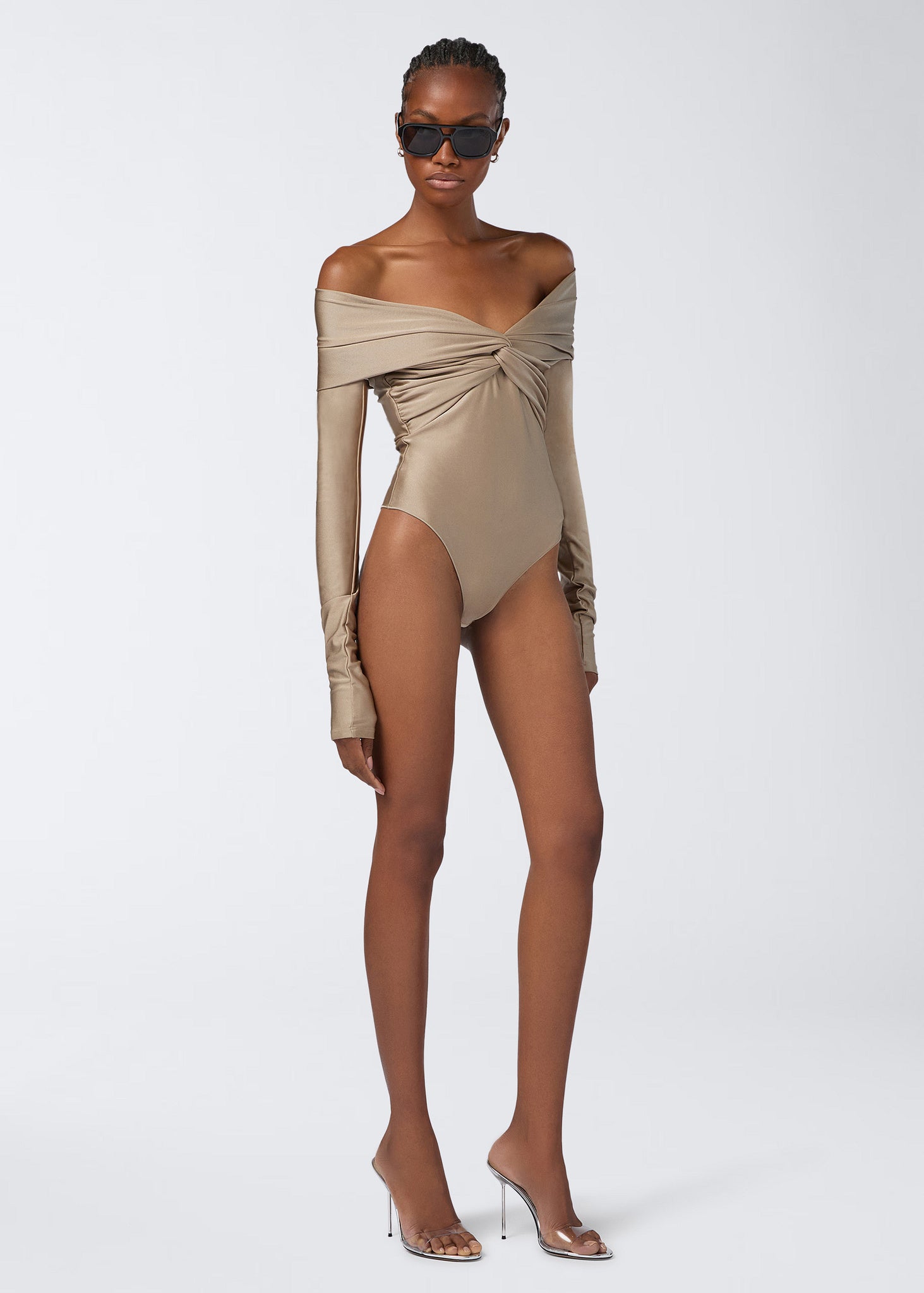 The Andamane - Off shoulder bodysuit light greige
