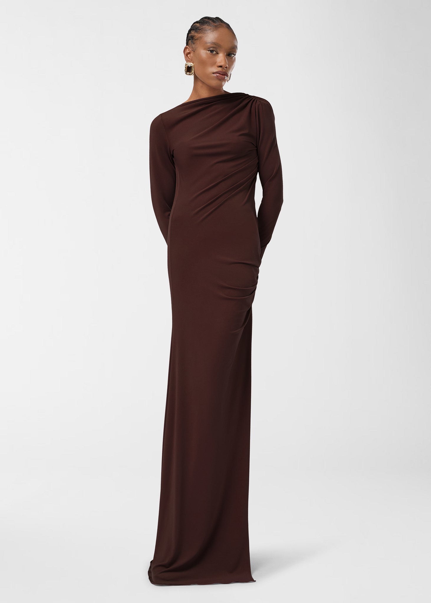 Long sleeve backless maxi dress dark brown