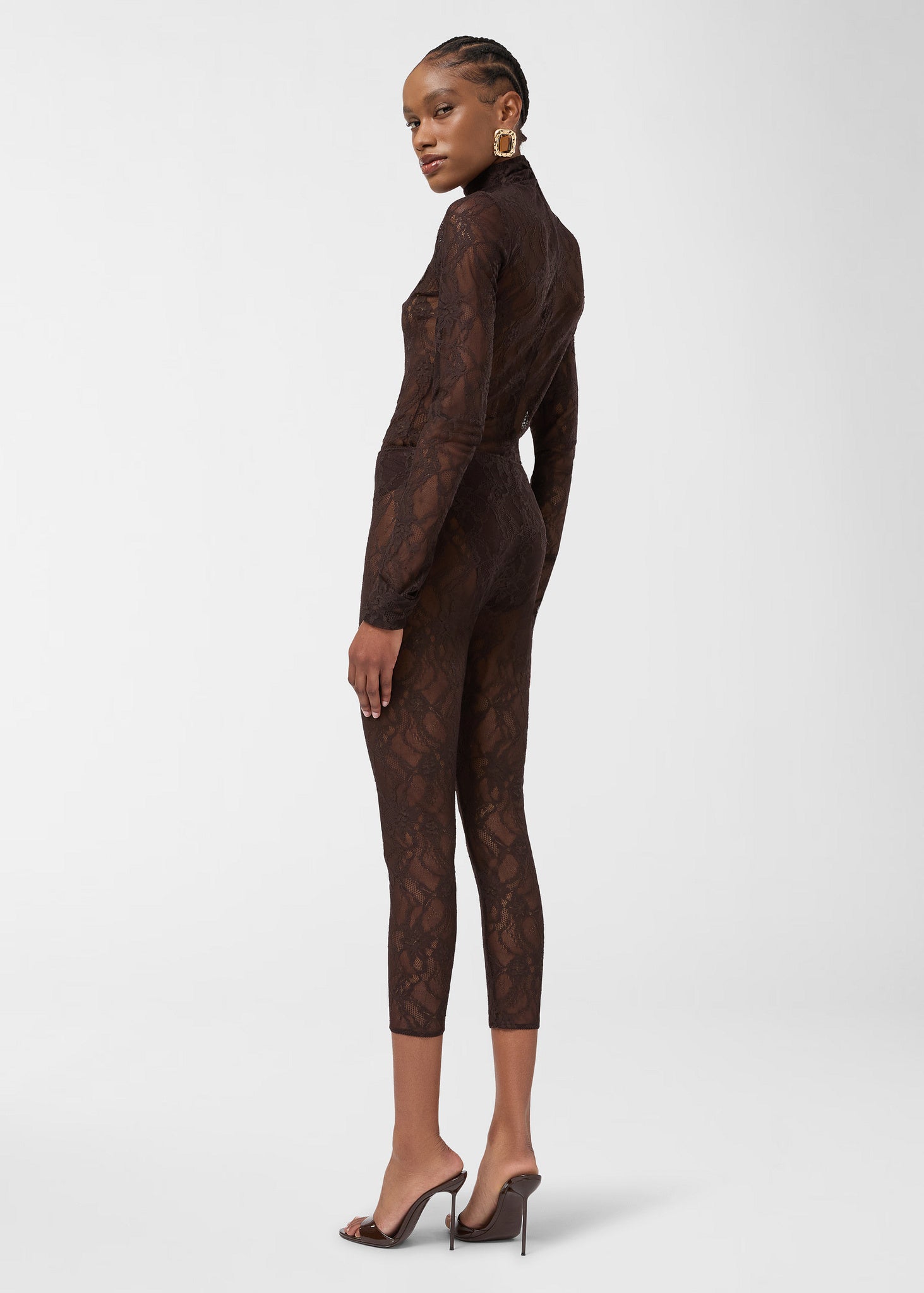 Lace turtleneck bodysuit dark brown | The Andamane