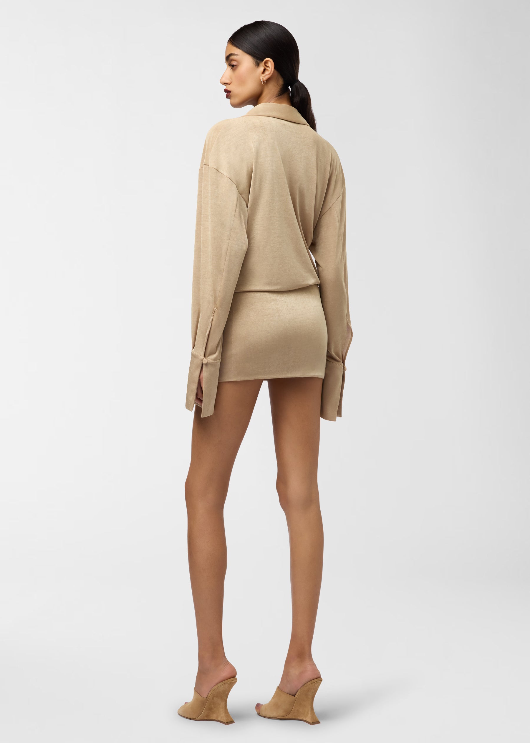 Plunging Neckline Mini Dress Gold | The Andamane