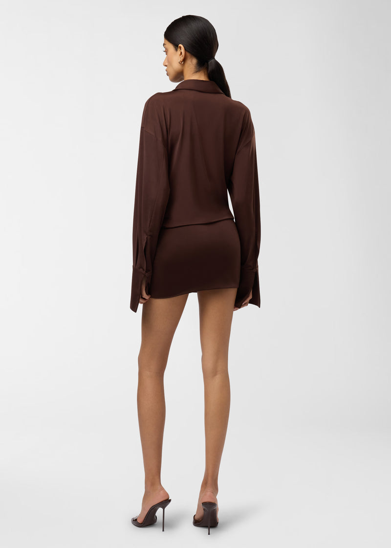 Plunging Neckline Mini Dress dark brown | The Andamane Plunging Neckline Mini Dress dark brown | The Andamane