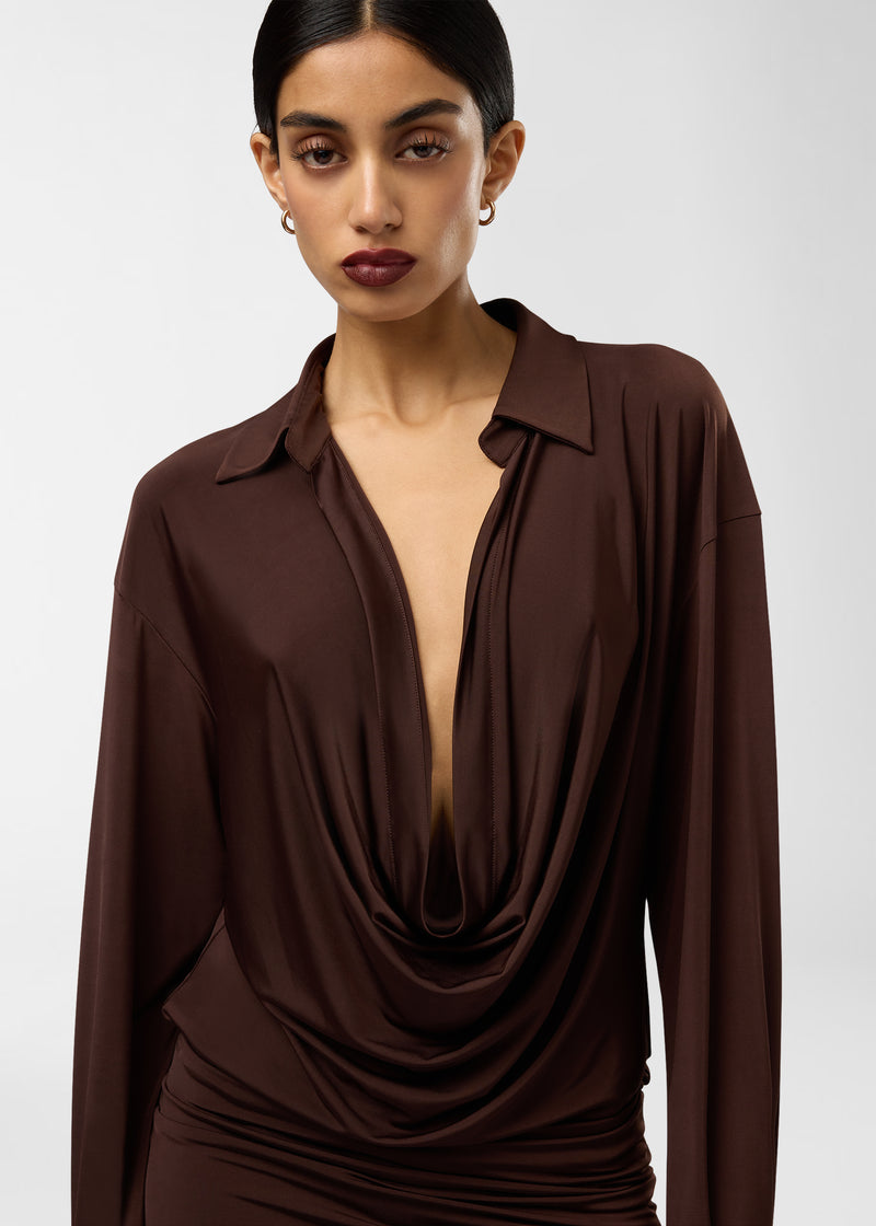 Plunging Neckline Mini Dress dark brown | The Andamane Plunging Neckline Mini Dress dark brown | The Andamane
