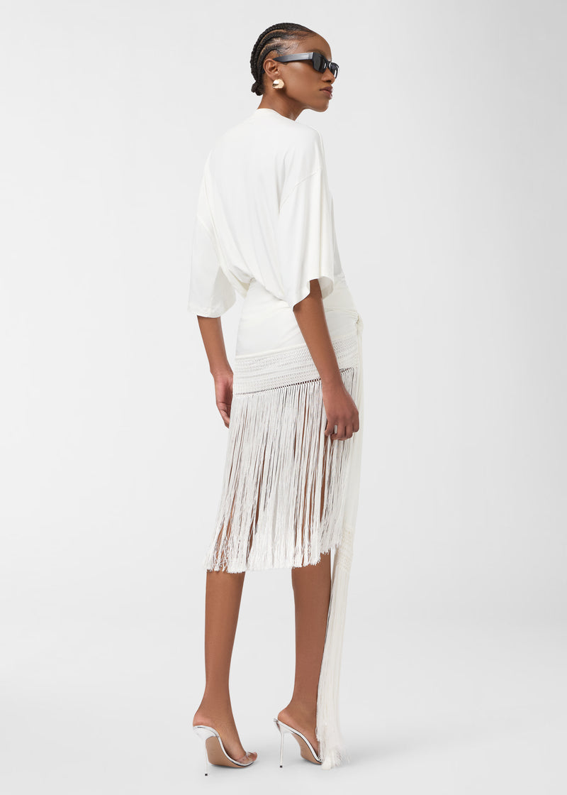 Fringe mini dress white