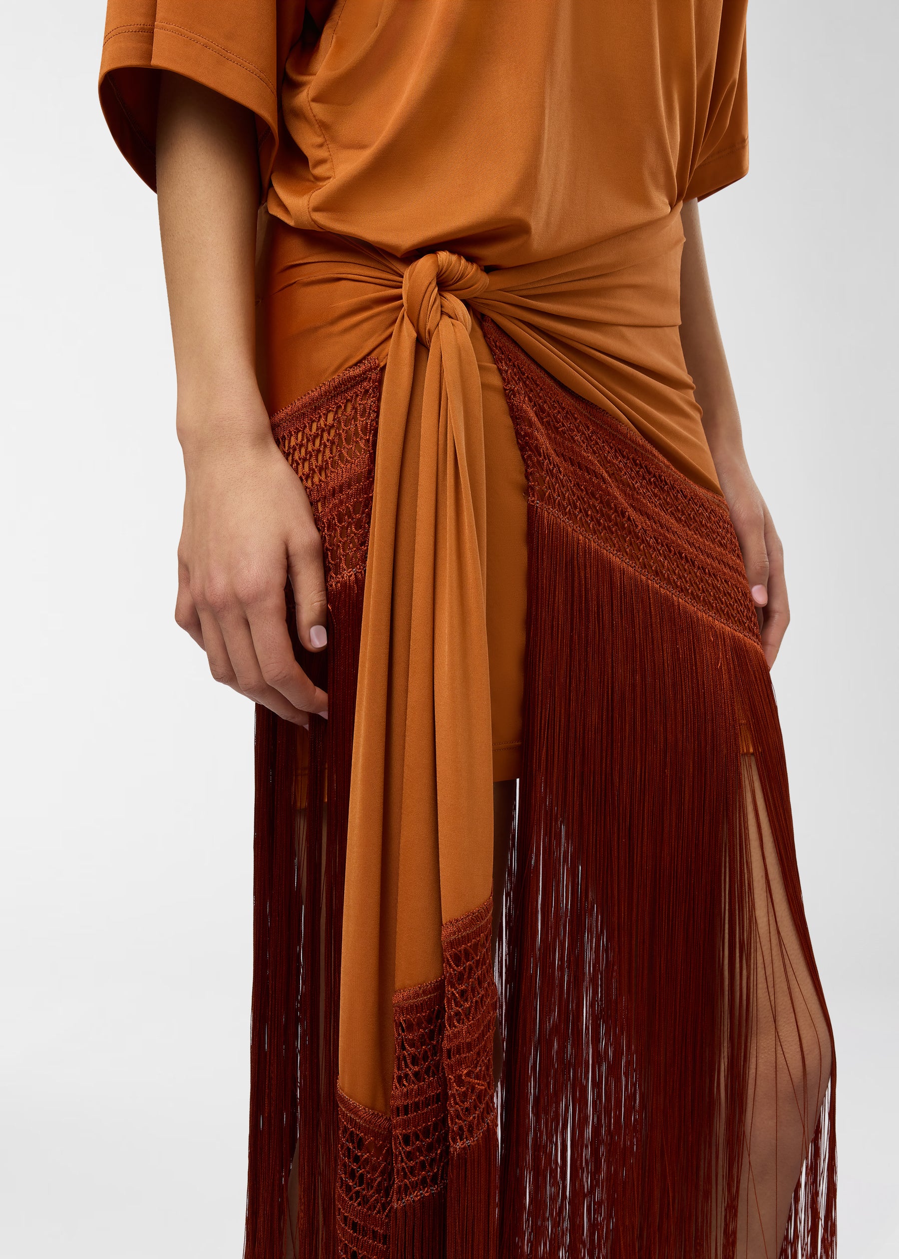 Fringed mini dress burnt orange | The Andamane