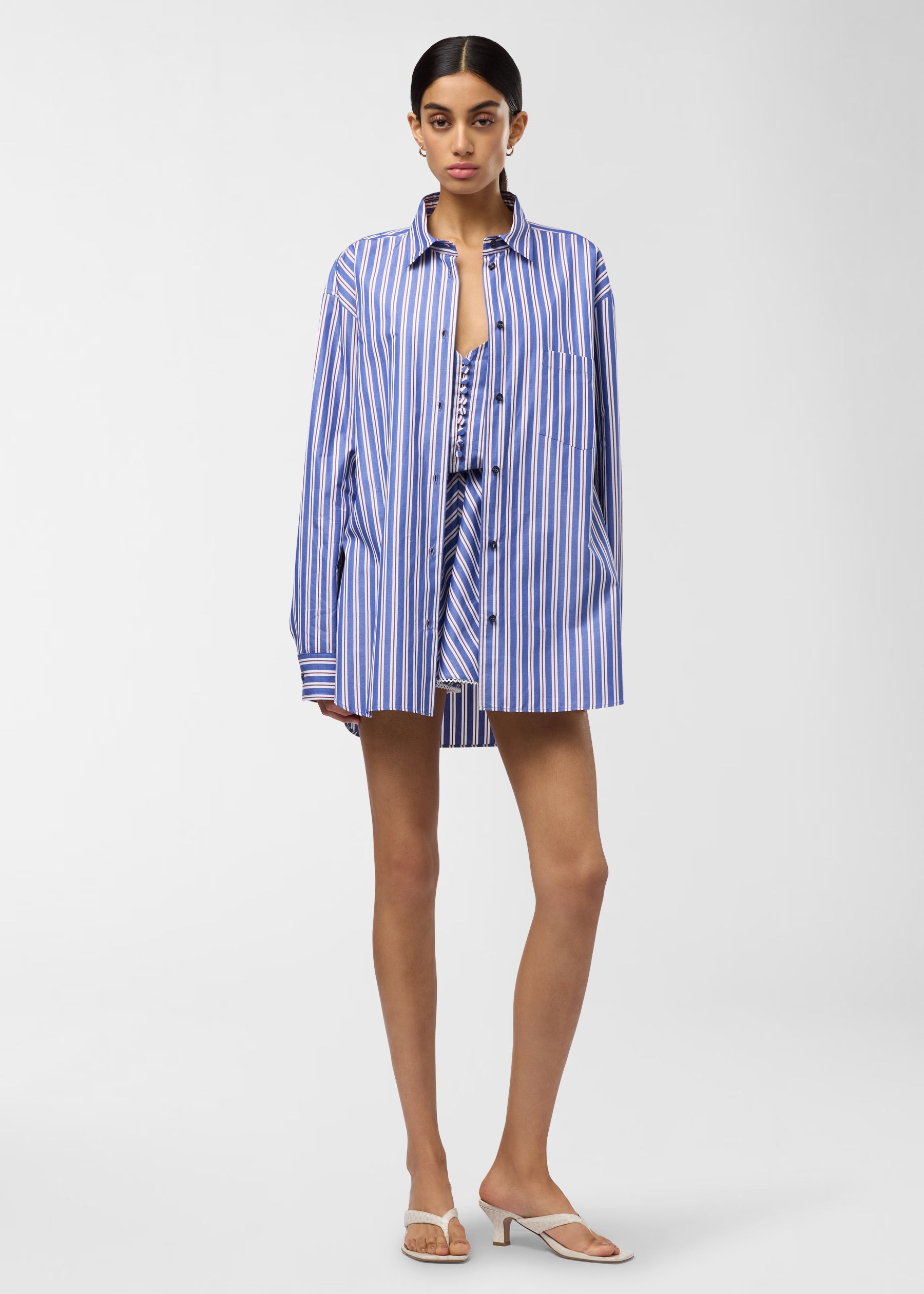 Striped oversize shirt blue-rouge noir | The Andamane
