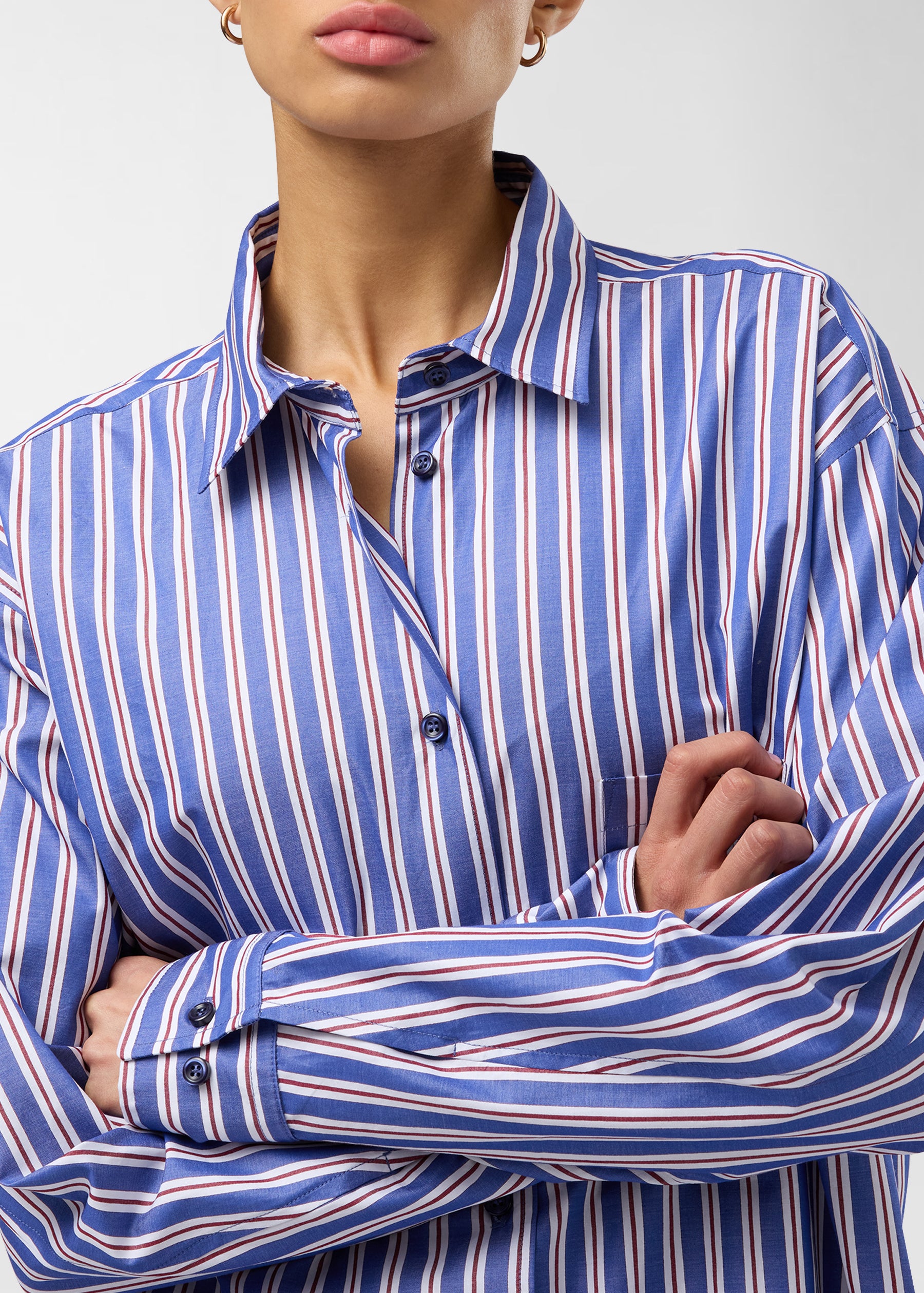 Striped oversize shirt blue-rouge noir | The Andamane