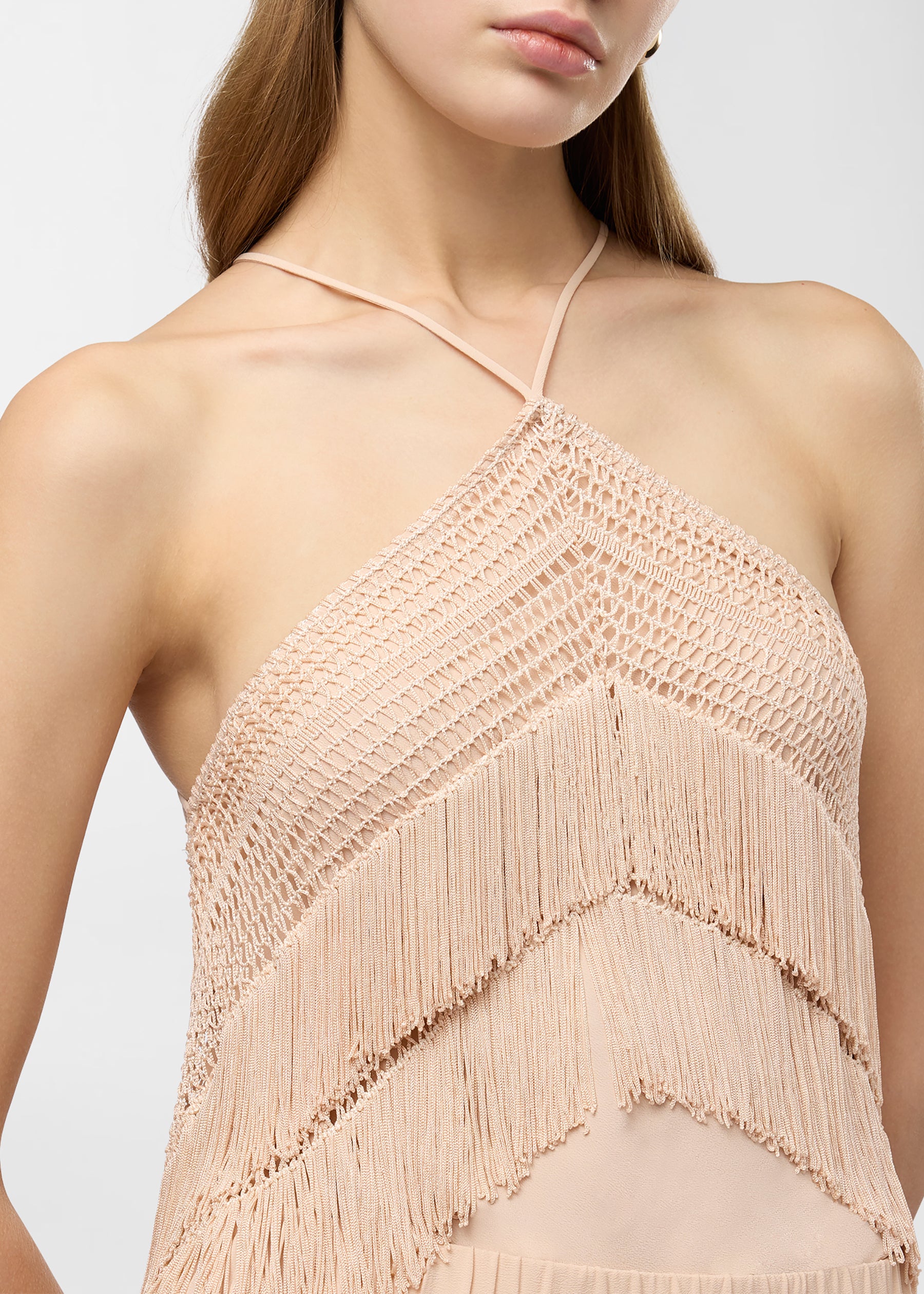 Fringe halter neck top peach | The Andamane